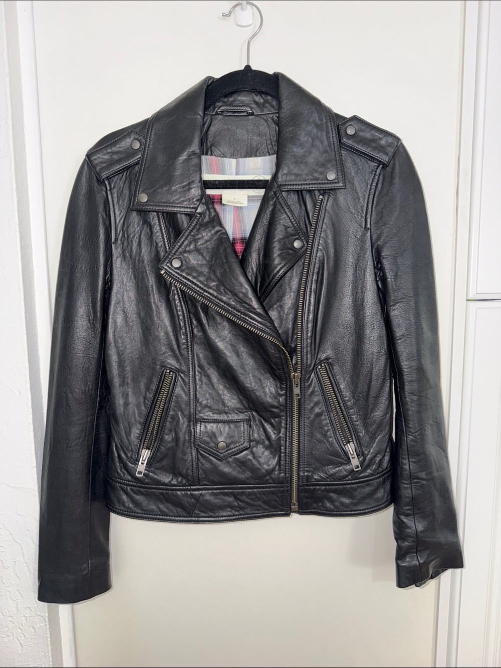 Treasure & Bond Black Leather Moto Jacket Black Featuring Asymmetrical Front S